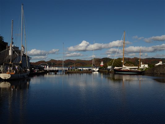 Boats in the basin part of Crinan Canal